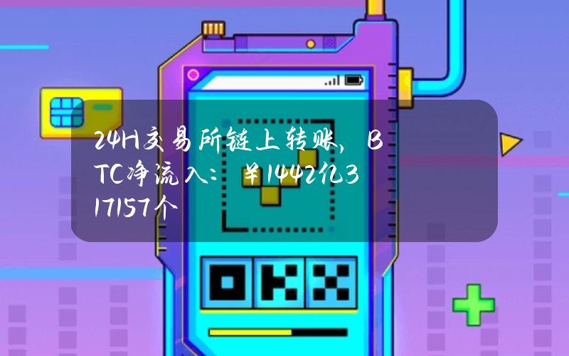 24H交易所链上转账，BTC净流入：￥14.42亿（3171.57个）